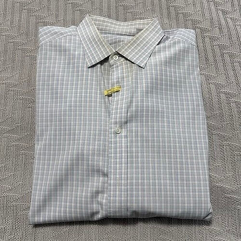 Ascot Chang blue cream plaid button down size XL